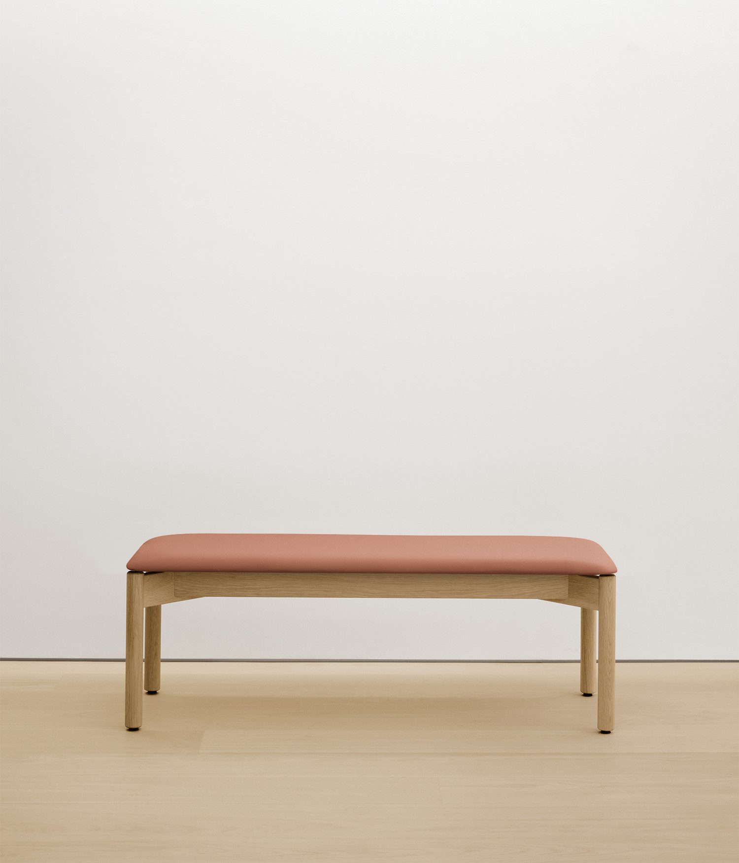 white-oak bench with  upholstered seat