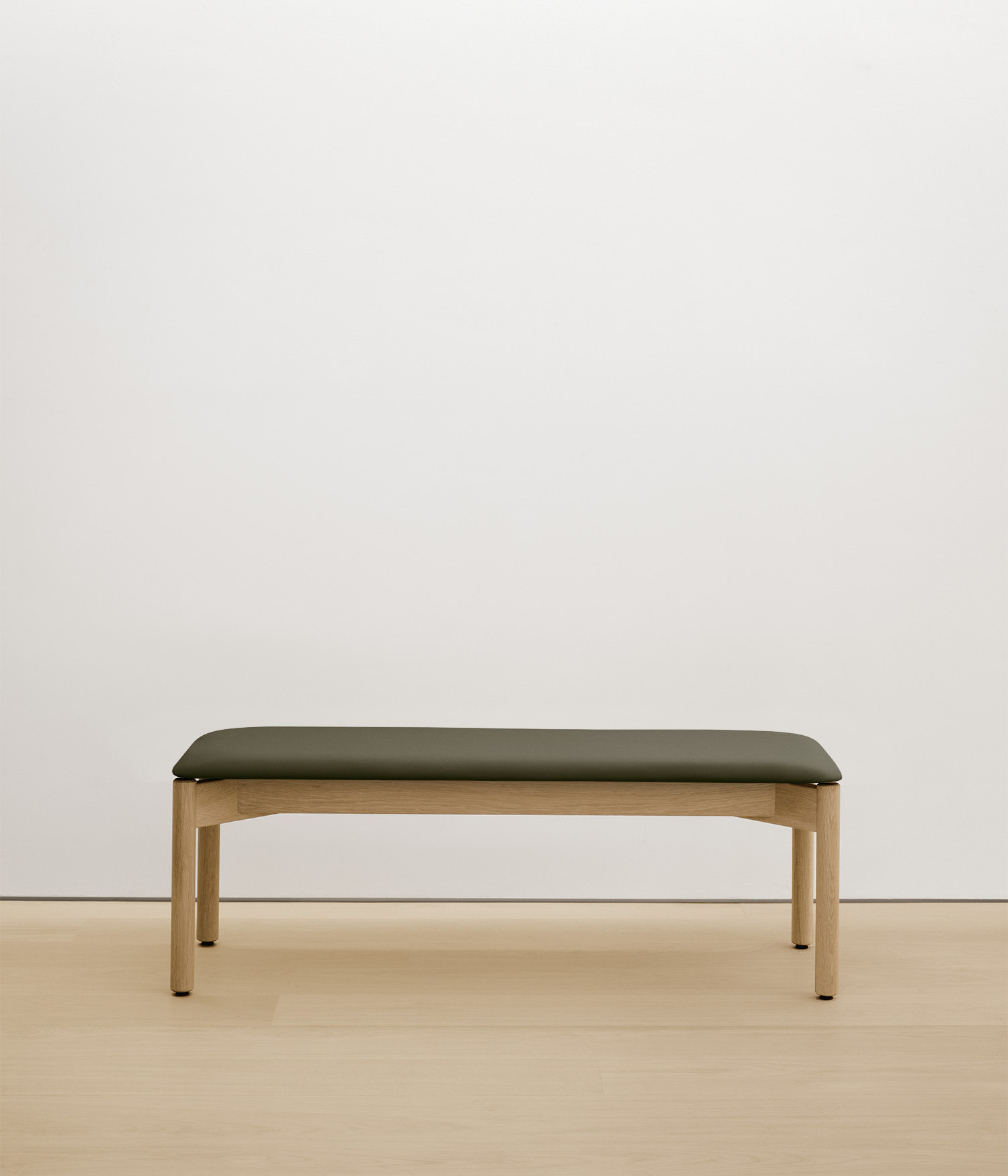  white-oak bench with forest color upholstered seat