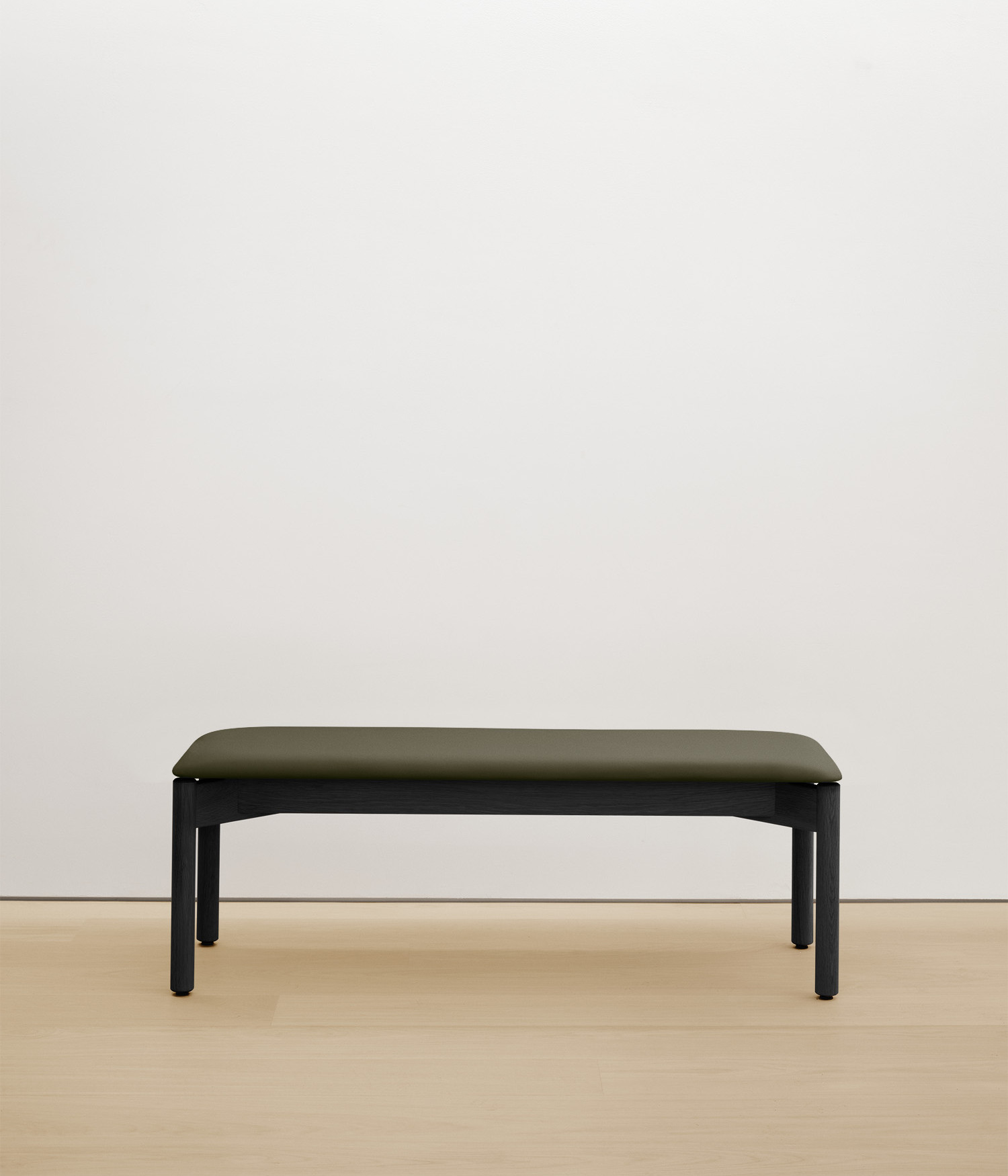  black-stained-oak bench with forest color upholstered seat