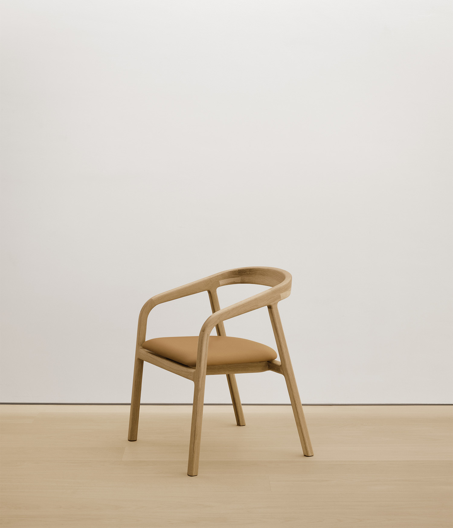  white-oak chair with tan color upholstered seat 