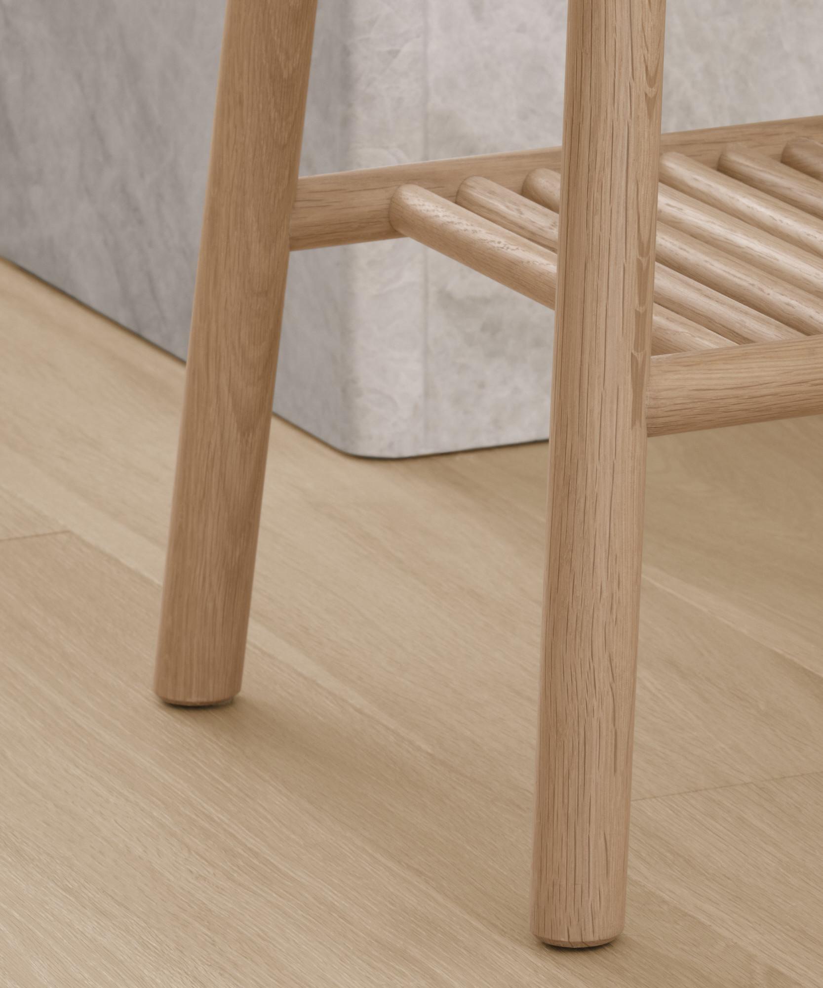 detail of joinery of the tame high stool