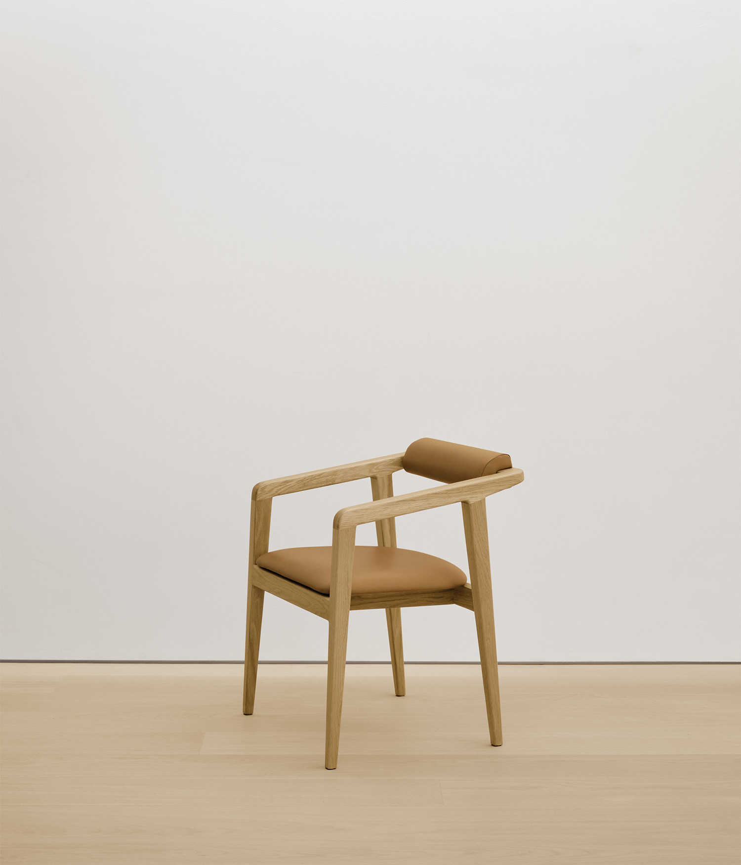  white-oak chair with tan color upholstered seat 