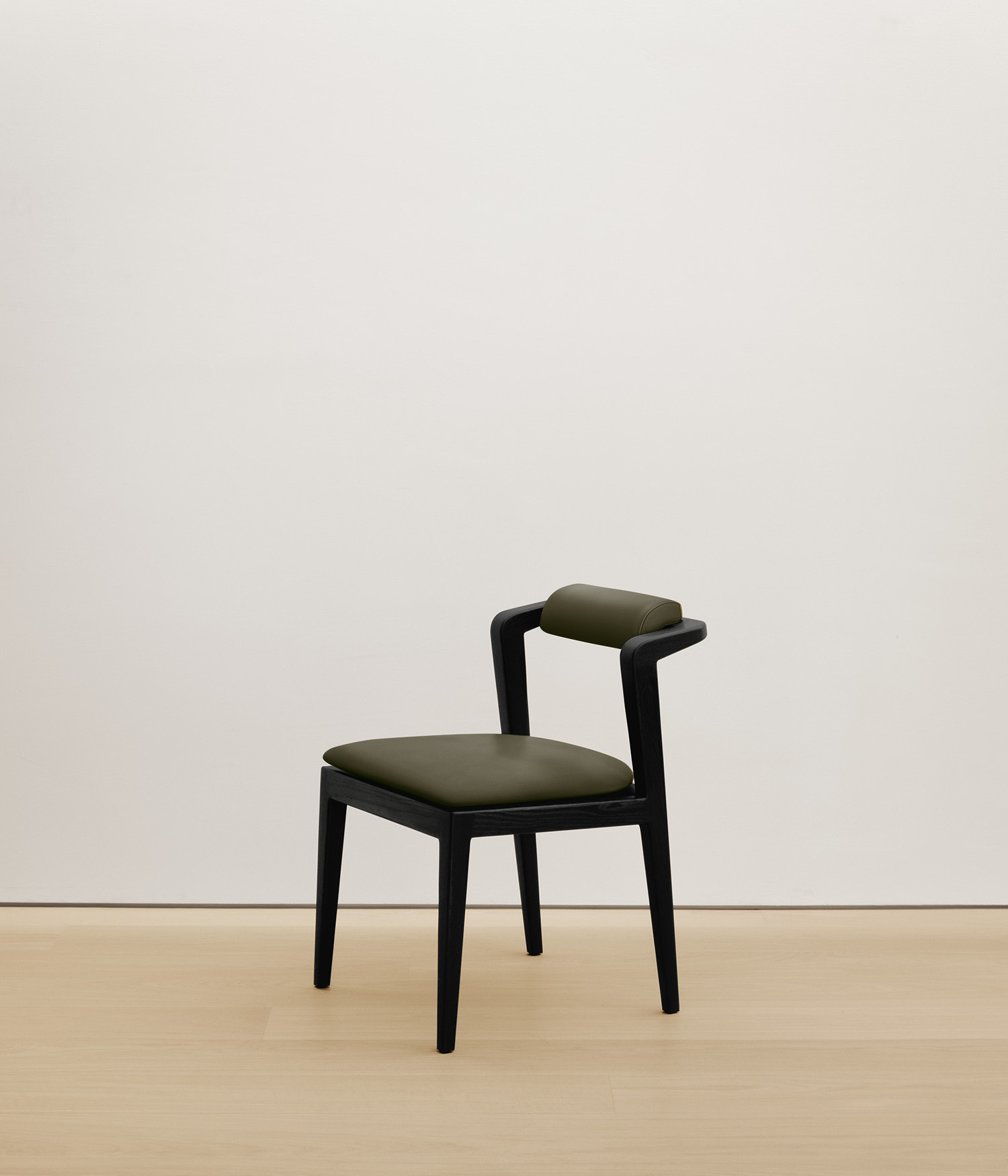  black-stained-oak chair with forest color upholstered seat