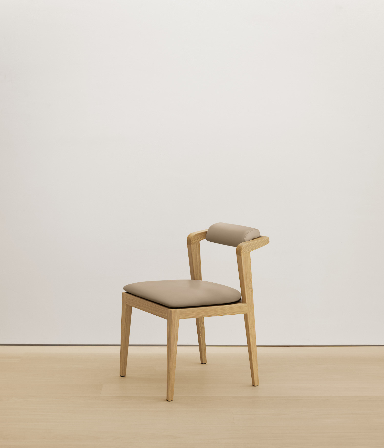  white-oak chair with cream color upholstered seat 