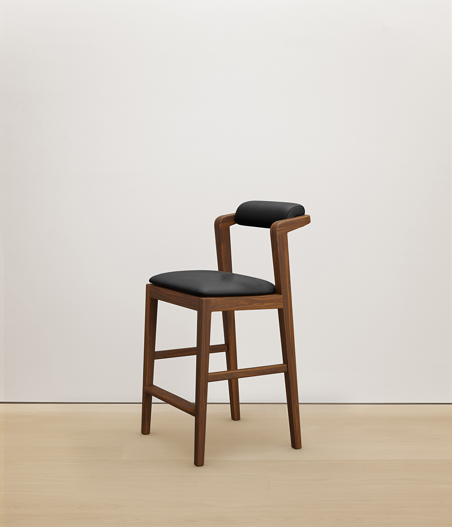  walnut stool with black color upholstered seat