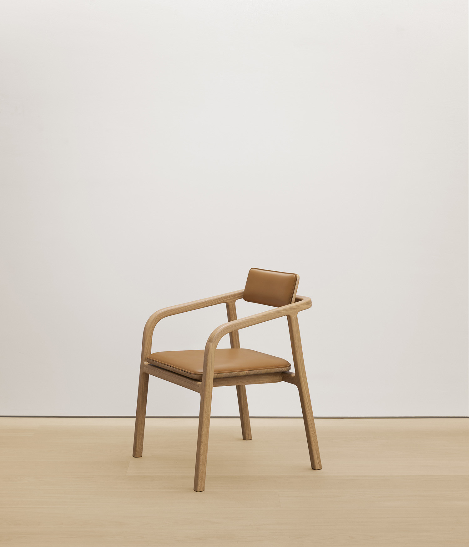  white-oak chair with tan color upholstered seat 