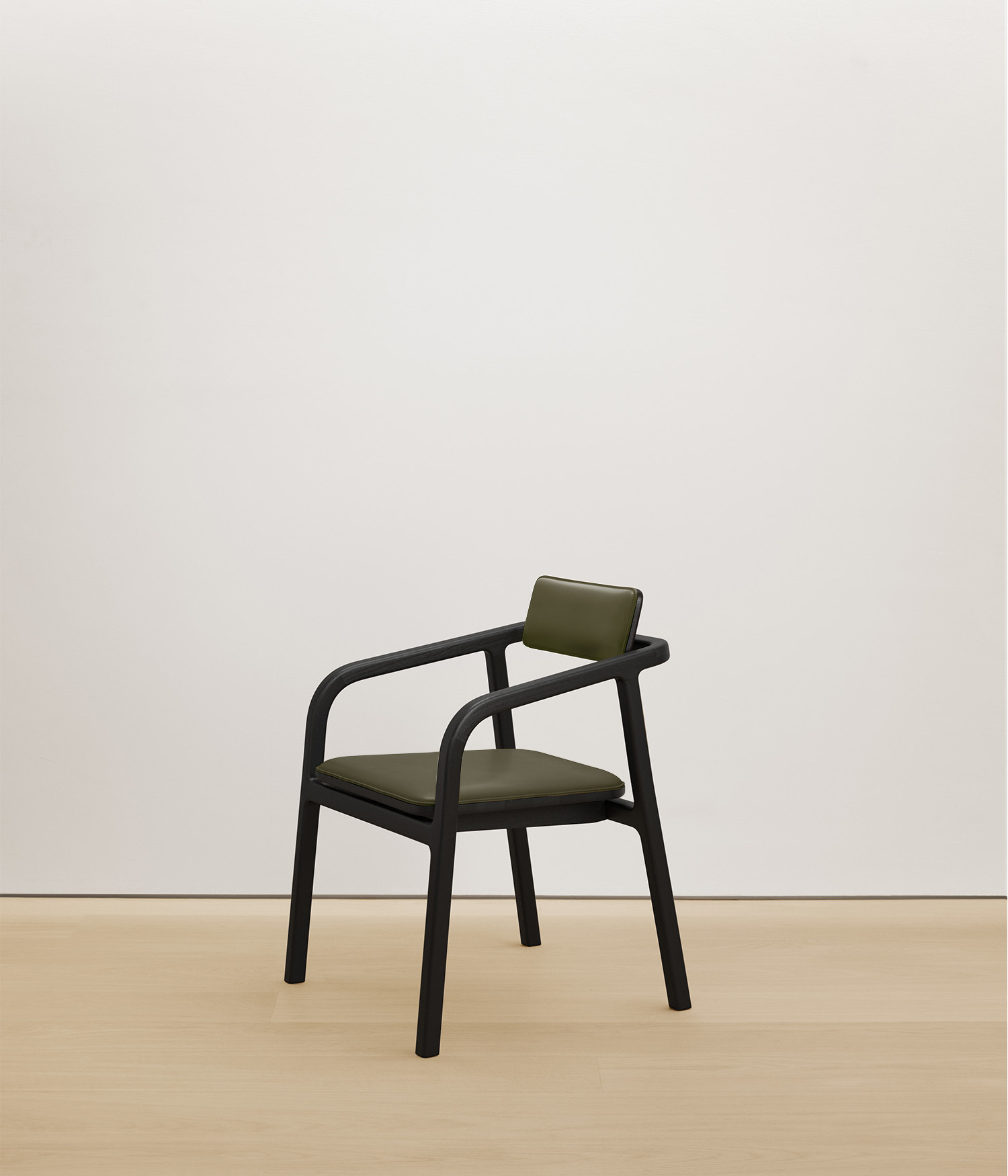  black-stained-oak chair with forest color upholstered seat