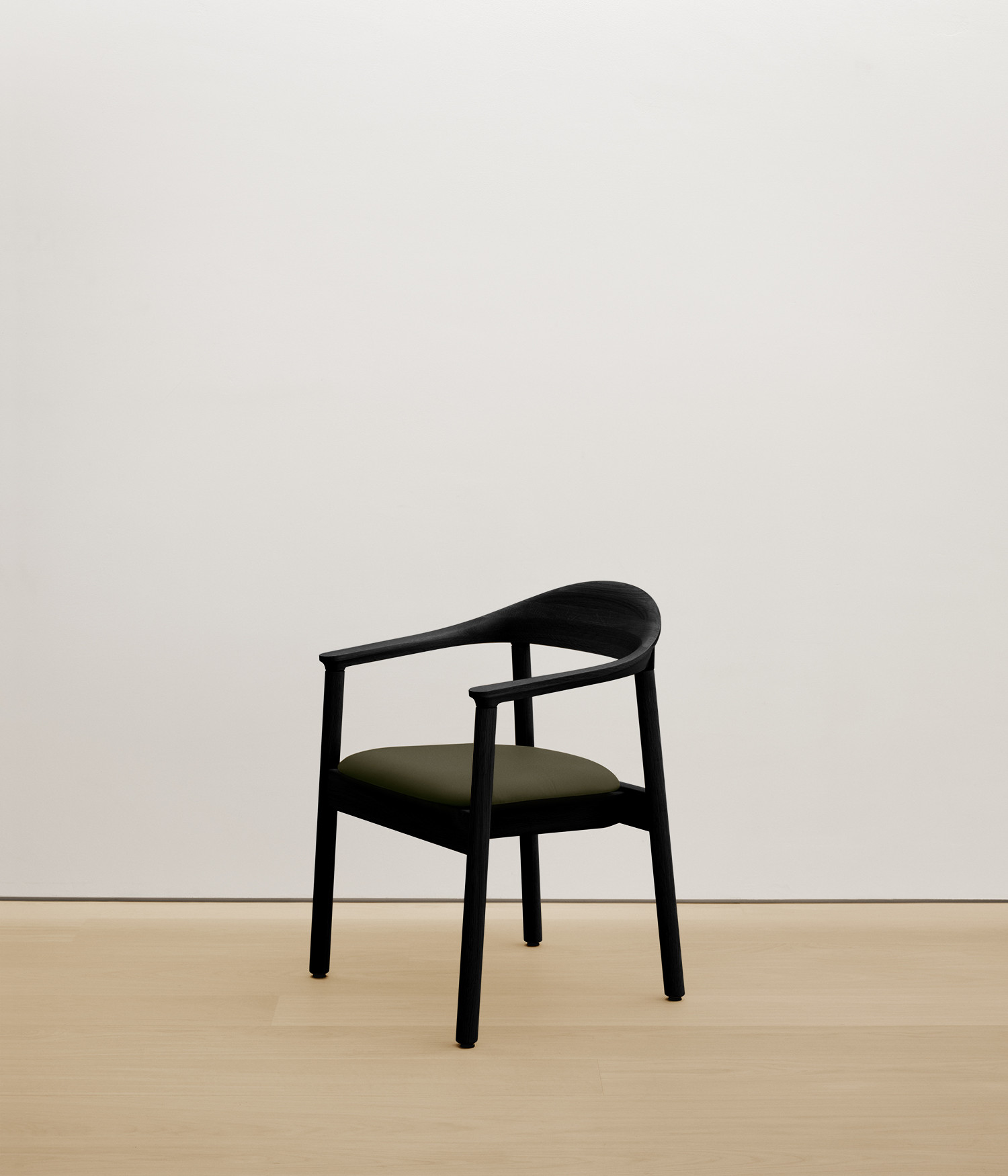  black-stained-oak chair with forest color upholstered seat