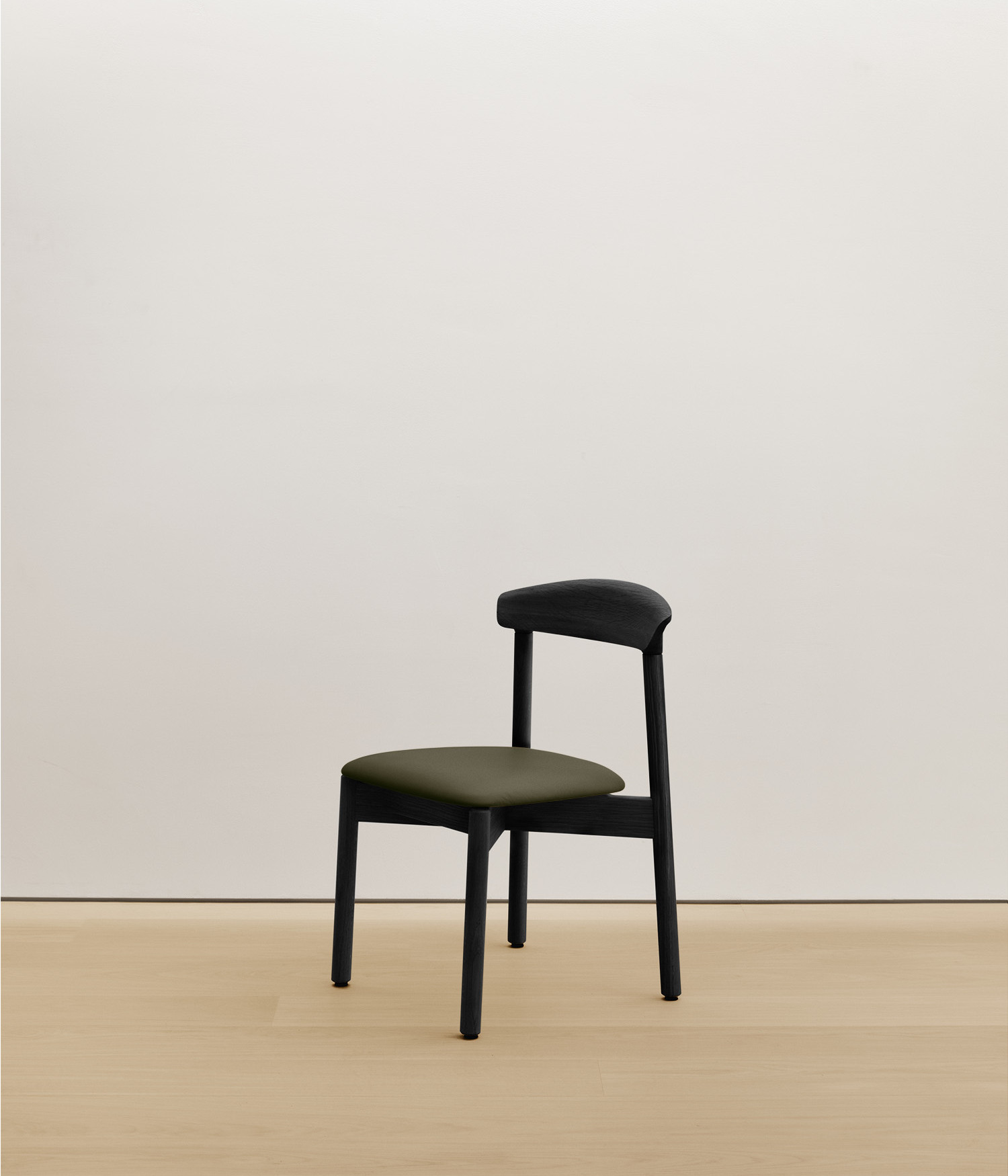  black-stained-oak chair with forest color upholstered seat