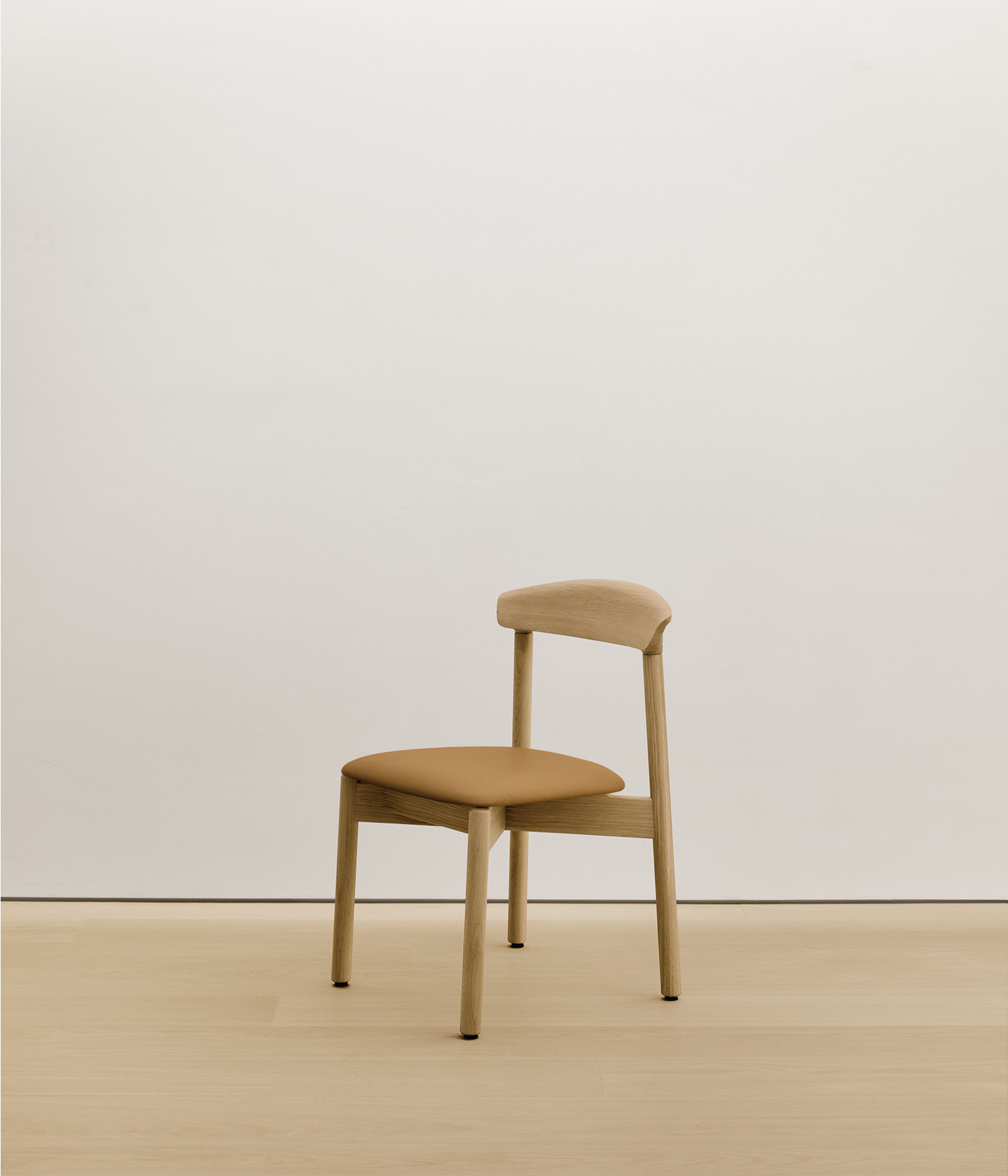  white-oak chair with tan color upholstered seat 