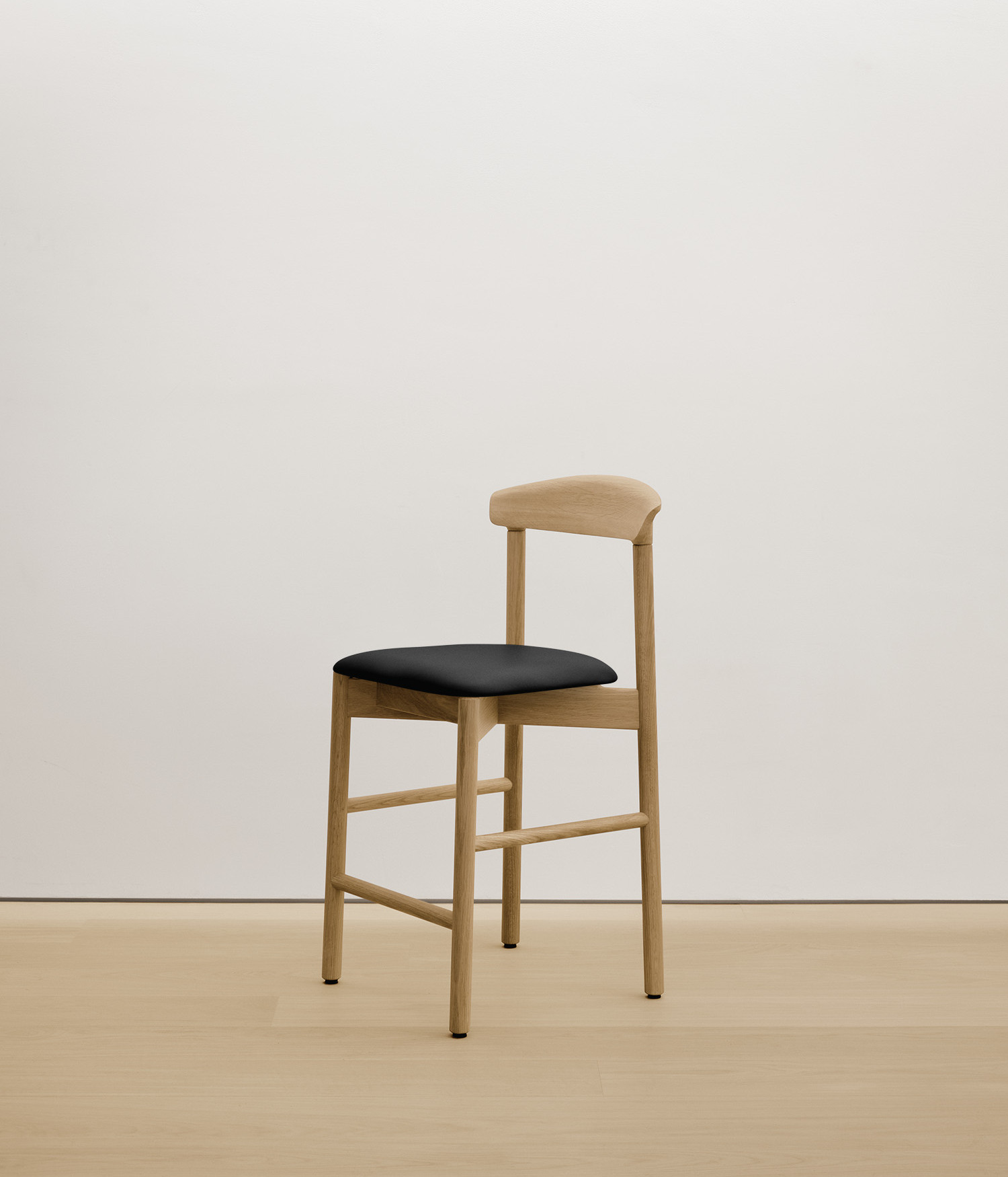  white-oak stool with black color upholstered seat