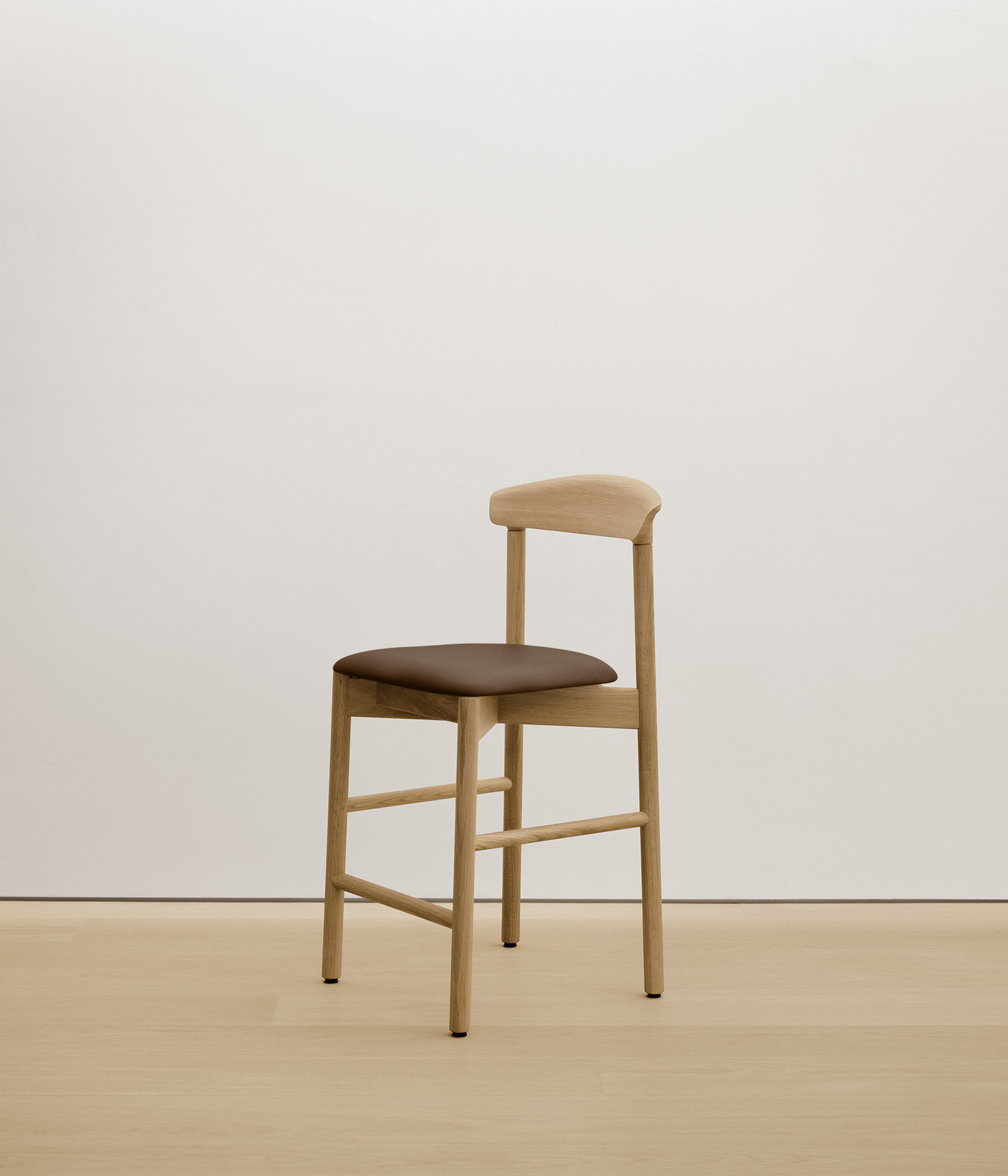  white-oak stool with umber color upholstered seat