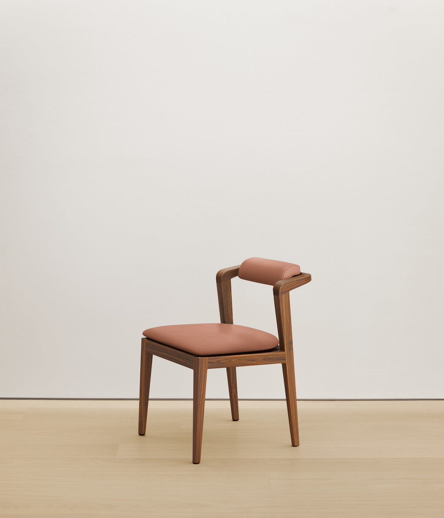  walnut chair with clay color upholstered seat