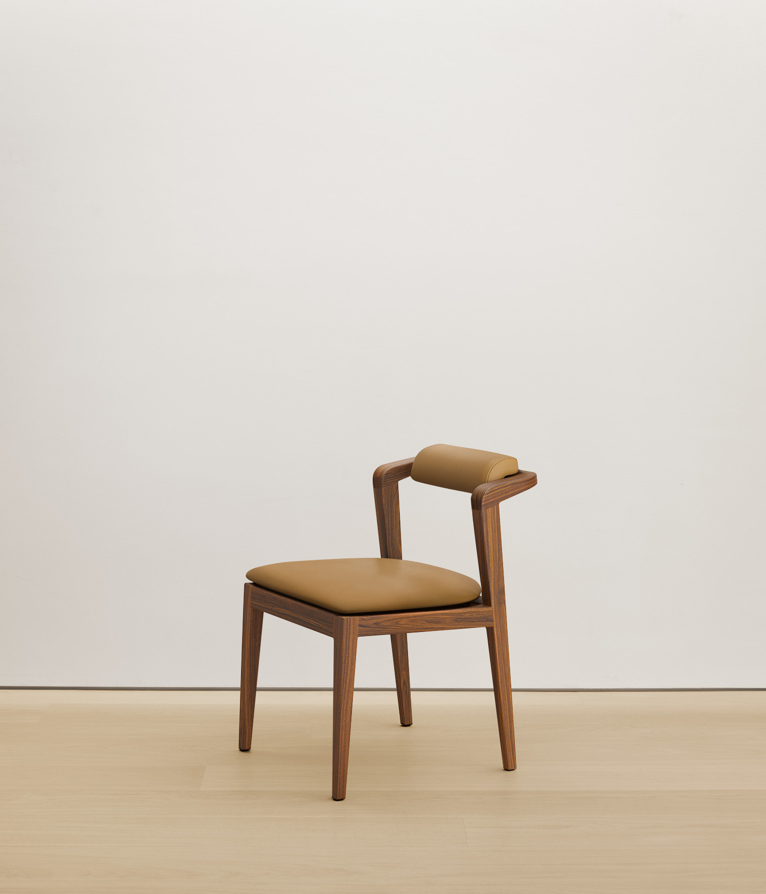  walnut chair with tan color upholstered seat 