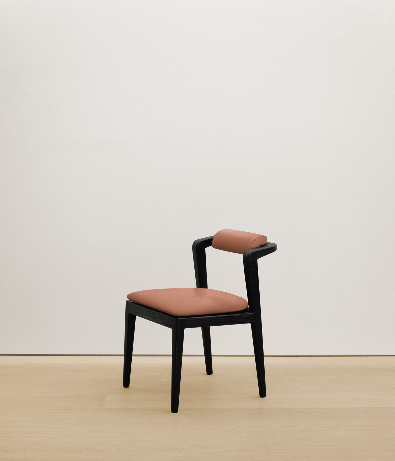  black-stained-oak chair with clay color upholstered seat