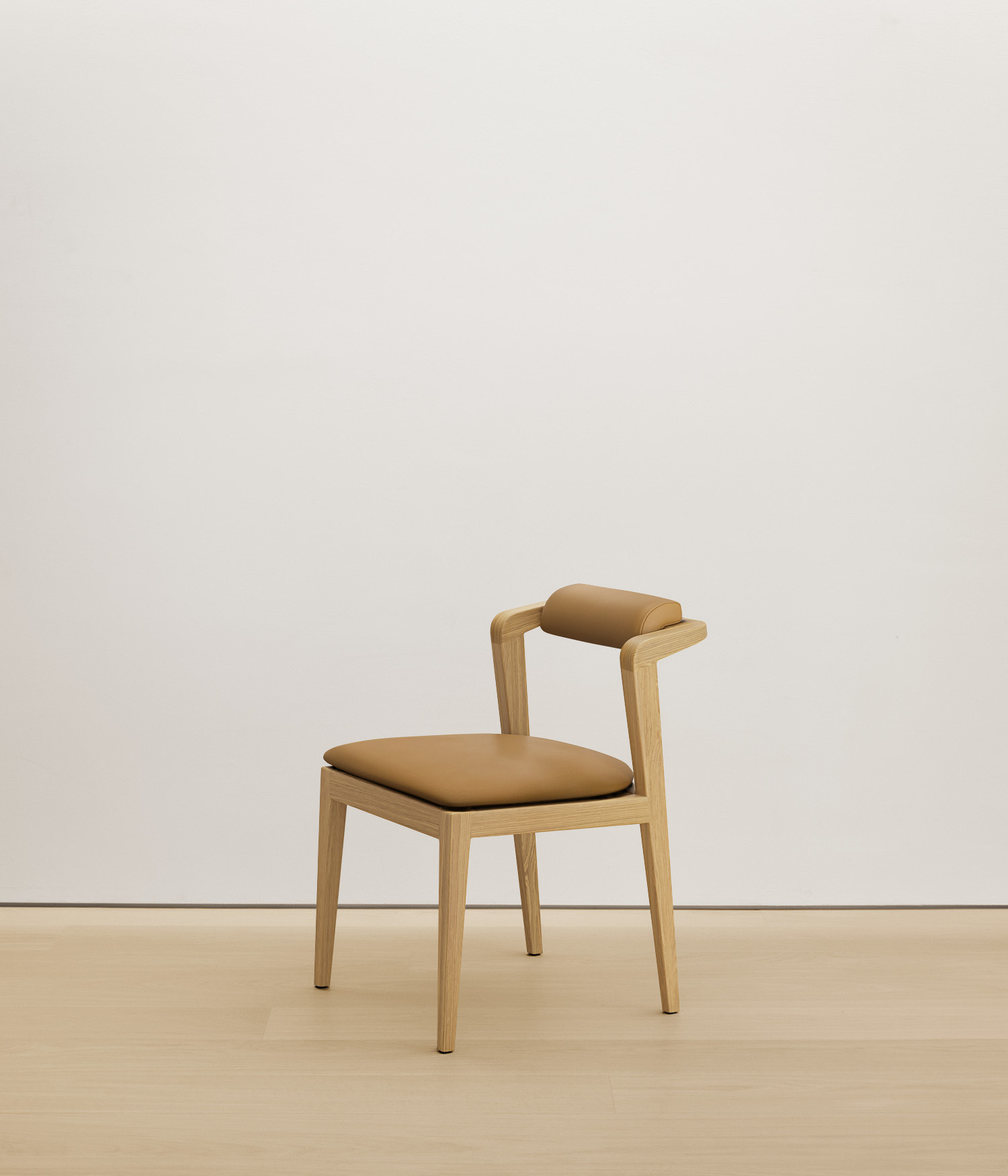  white-oak chair with tan color upholstered seat 