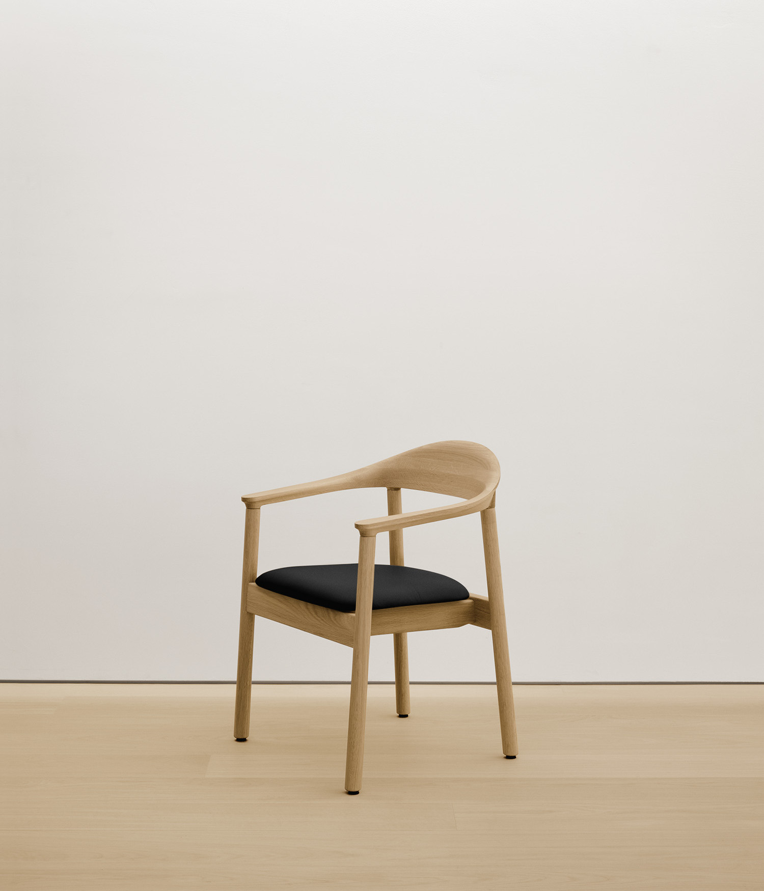 white-oak chair with black color upholstered seat 