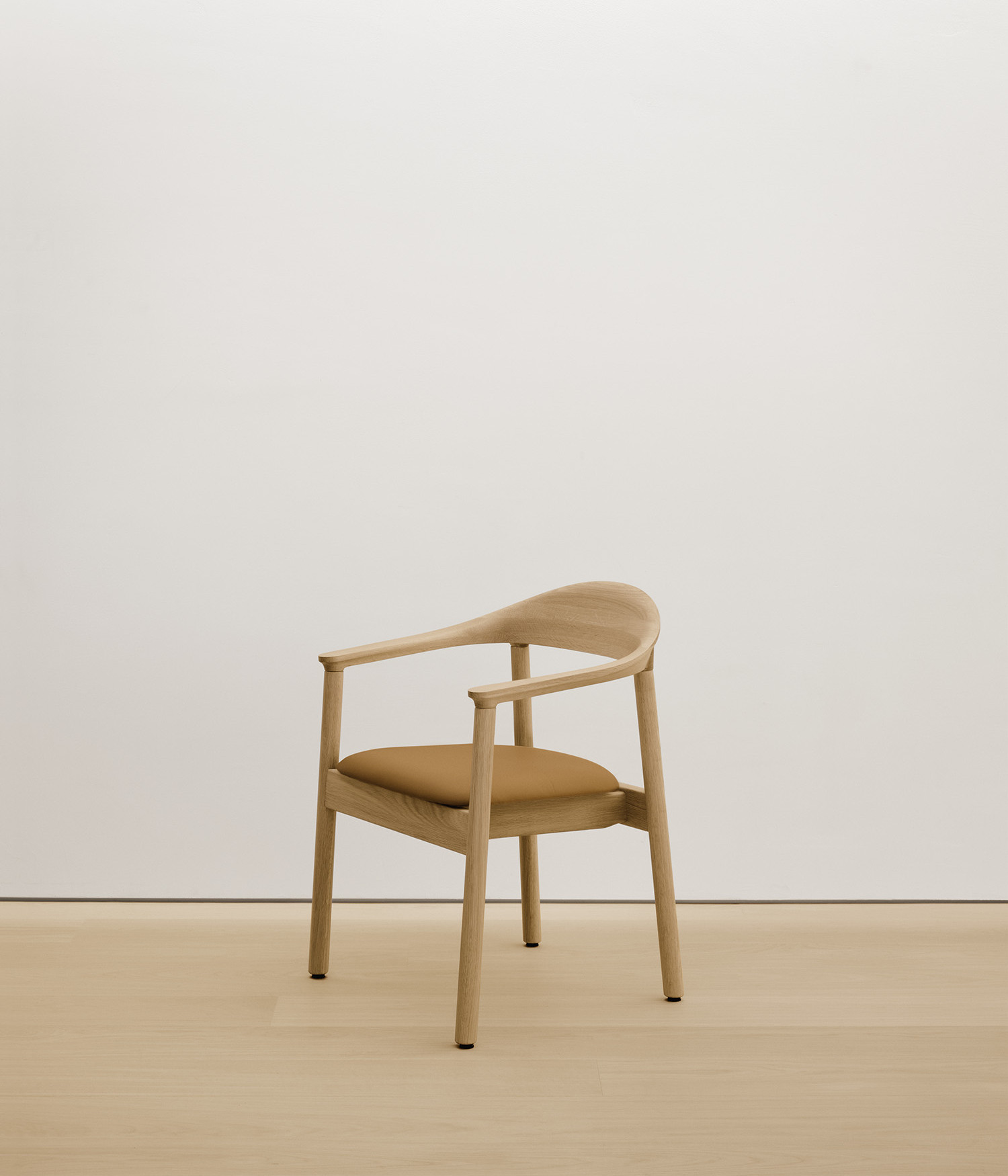 white-oak chair with tan color upholstered seat 