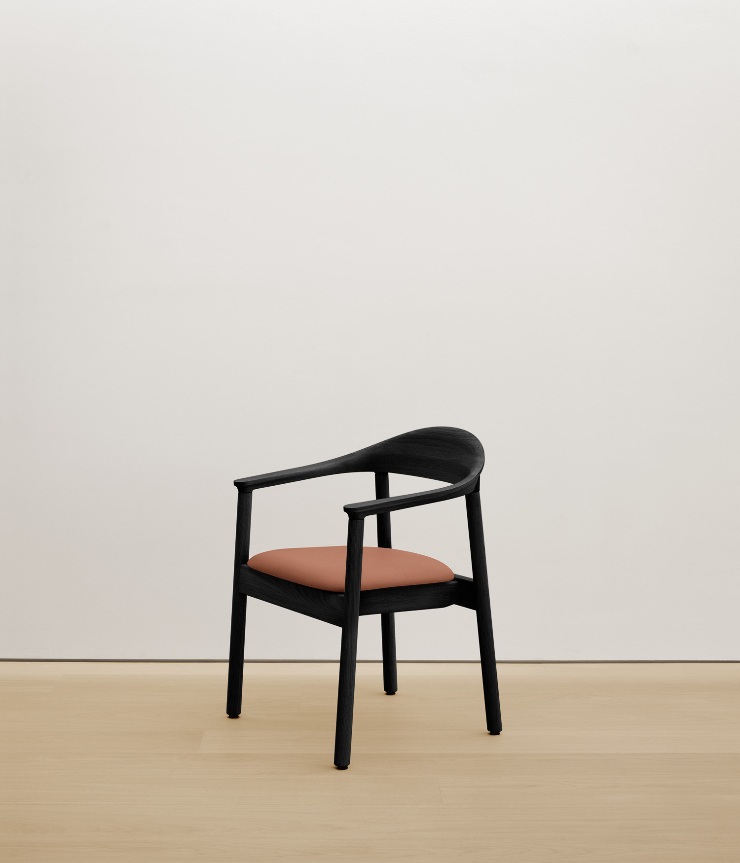  black-stained-oak chair with clay color upholstered seat