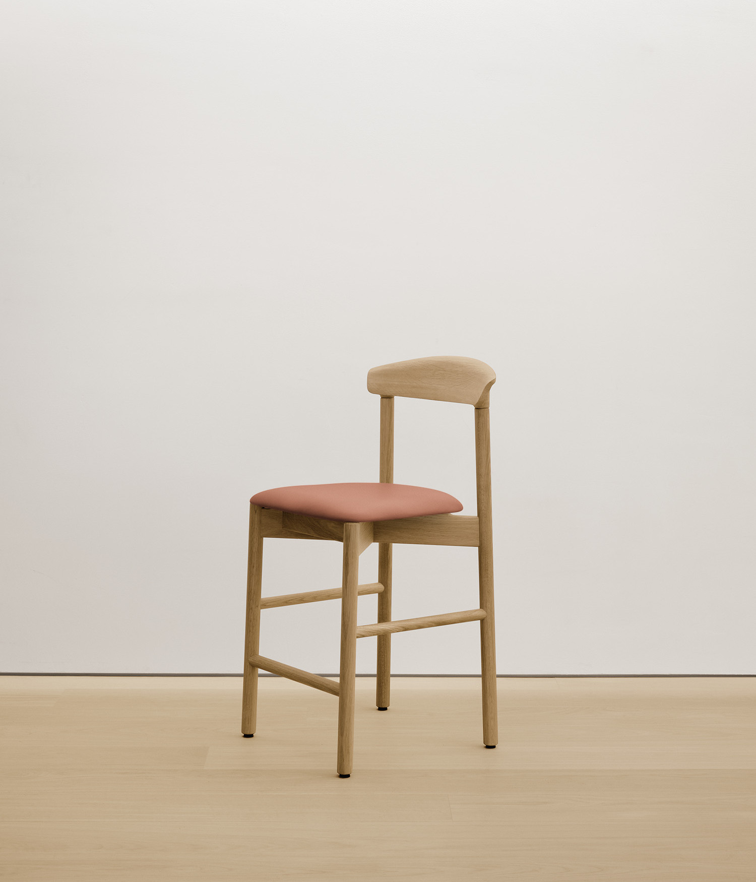  white-oak stool with clay color upholstered seat