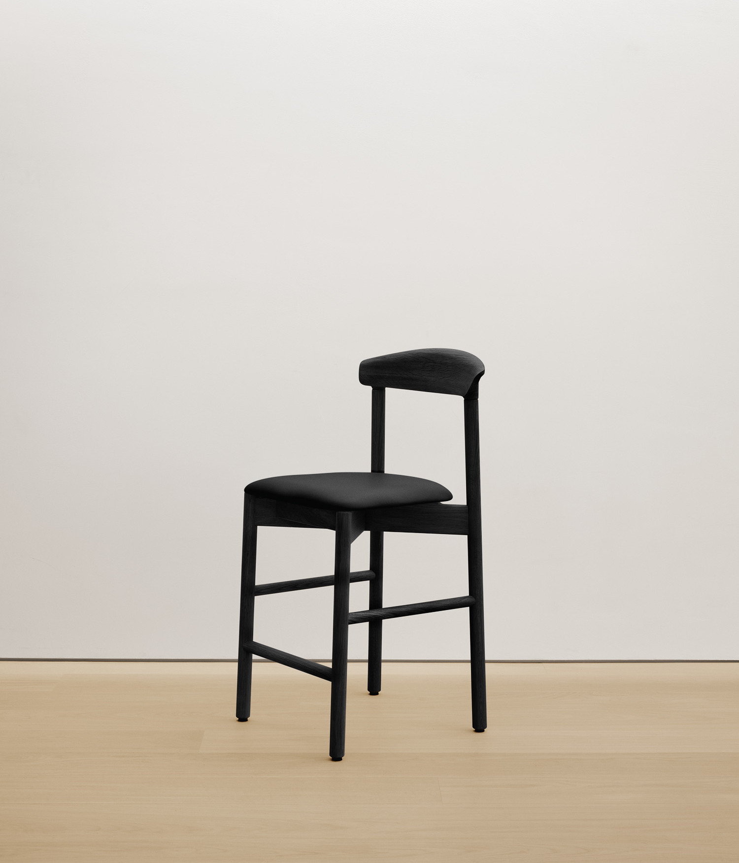  black-stained-oak stool with black color upholstered seat